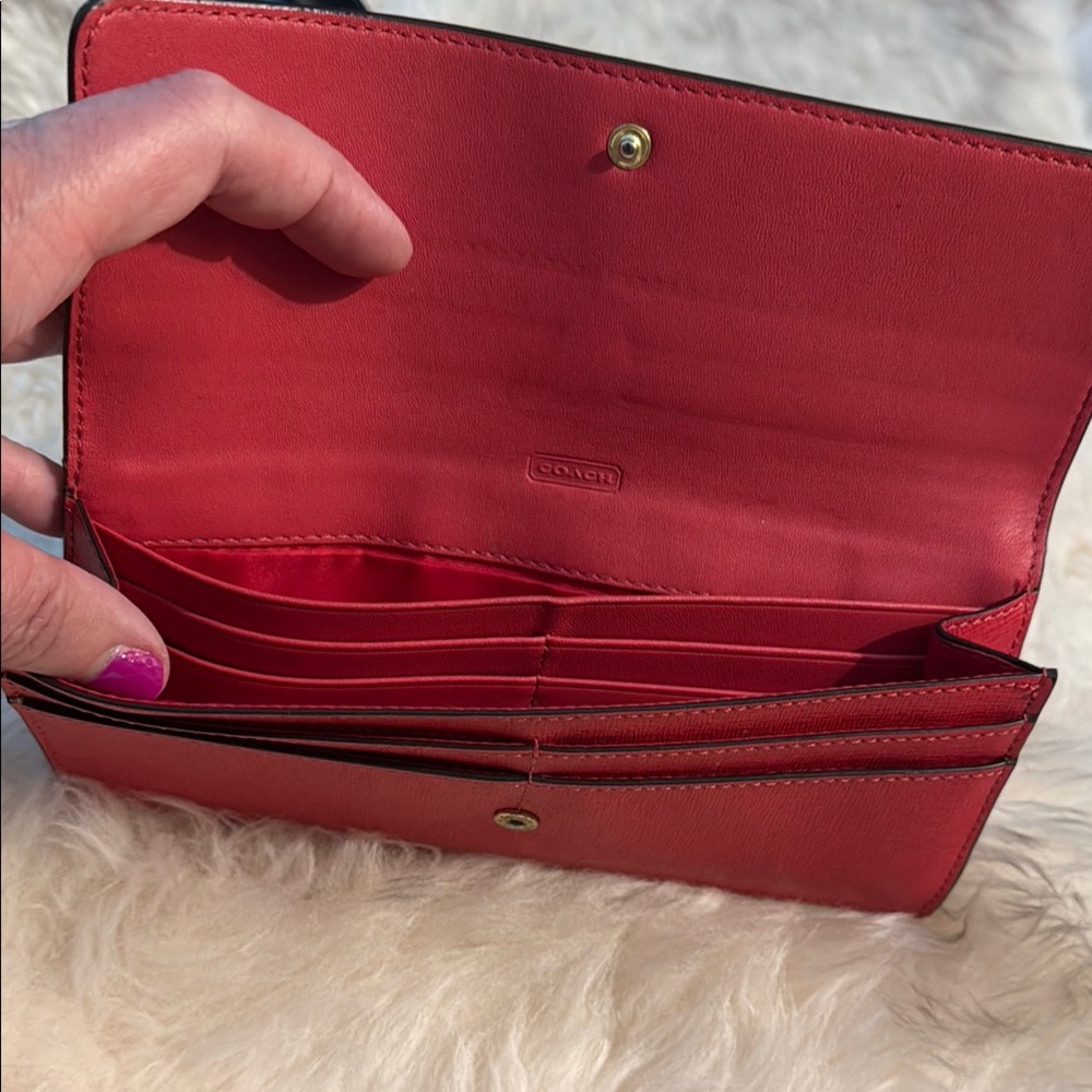 Coach red and gold Leather Wallet Sleek Minimalist Design - Picture 5 of 7